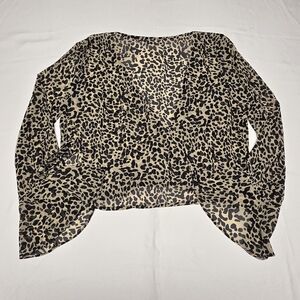 Sheer Cropped Pink Lily Black and Cream Cheeta Top